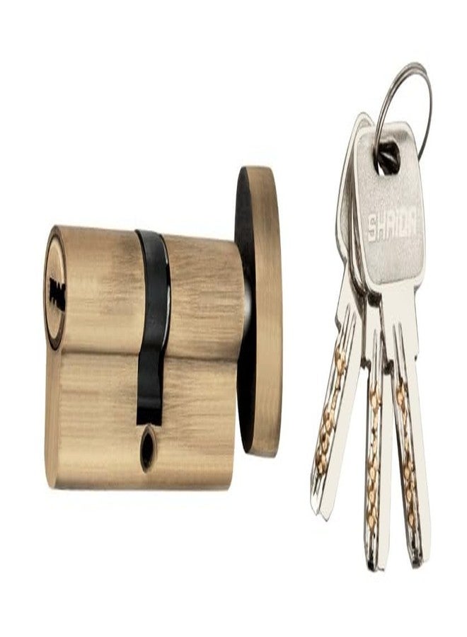 شريدا قفل أسطواني نحاسي من شريدا 70 مم مع 3 مفاتيح فائقة الأمان - قفل عالي الأمان للأبواب الرئيسية | لمسة نهائية عتيقة | مثالي للأبواب الخشبية والمعدنية - Image 1